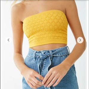 Yellow strapless crop top